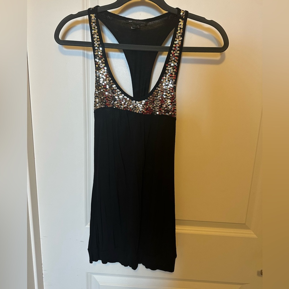 MNG black Sequin Embellished Women's racerback knit Top